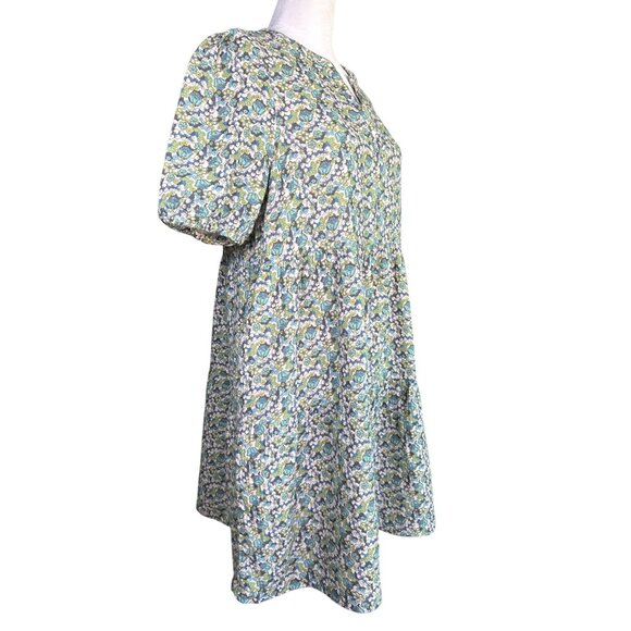 Marine Layer Mini Dress Size Medium Cotton Gauze Tiered Puffy Sleeves Floral - Picture 5 of 10